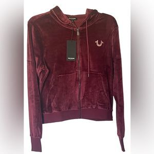 NWT TRUE RELIGION women’s classic zip hoodie, velour, zip front, Smoke-f…